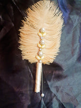 Load image into Gallery viewer, Feather wedding Fan gold Ostrich feather Gatsby fan 1920&#39;s bouquet by Crystal wedding uk
