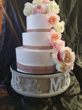Load image into Gallery viewer, Mr &amp; Mrs cake stand-Pearl and REAL CRYSTAL stones. wedding cake stand + lights + personalised by Crystal wedding uk
