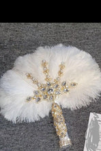 Load image into Gallery viewer, White Feather Fan ,wedding hand fan bouquet bridal Ostrich feather bouquet, Gatsby by Crystal wedding uk
