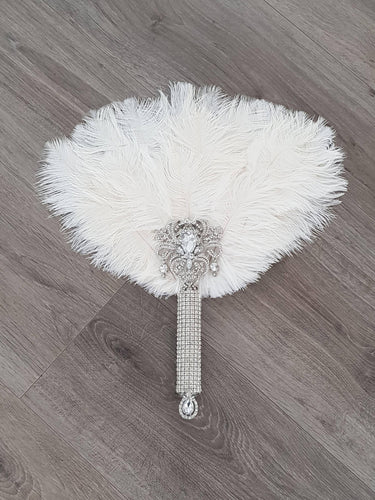 Ostrich Feather Fan, silver bouquet. luxury Bridal Ostrich Feather Fan, Bridal Bouquet, Great Gatsby wedding style. Any colour