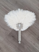 Load image into Gallery viewer, Ostrich Feather Fan, silver bouquet. luxury Bridal Ostrich Feather Fan, Bridal Bouquet, Great Gatsby wedding style. Any colour
