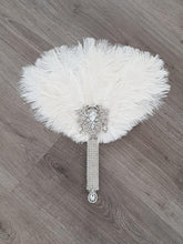 Load image into Gallery viewer, Ostrich Feather Fan, silver bouquet. luxury Bridal Ostrich Feather Fan, Bridal Bouquet, Great Gatsby wedding style. Any colour
