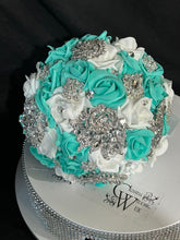 Load image into Gallery viewer, Brooch Bouquet,Robins egg blue, duck egg blue teel rose bouquet. by Crystal wedding uk
