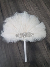 Load image into Gallery viewer, Ostrich Feather MINI Fan Bridesmaid bouquet - Feather hand fan Bouquet Great Gatsby wedding style 1920's -size 8"-10"

