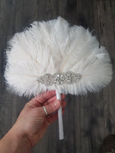 Load image into Gallery viewer, Ostrich Feather MINI Fan Bridesmaid bouquet - Feather hand fan Bouquet Great Gatsby wedding style 1920&#39;s -size 8&quot;-10&quot;
