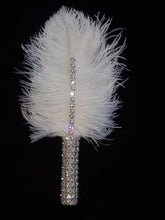 Load image into Gallery viewer, Feather buttonhole Boutonnière, Crystal rhinestone &amp; pearl for jacket lapel Great Gatsby wedding style -ANY COLOUR by Crystal wedding uk
