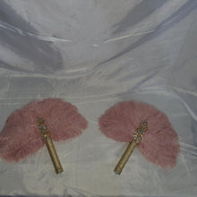 Load image into Gallery viewer, Brides lvory Feather 14in Fan, personalised brooch bouquet, Alternative Bouquet artificial by Crystal wedding uk
