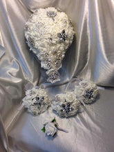 Load image into Gallery viewer, Rose &amp; Brooch bouquet, bridesmaid brooch bouquet, buttonholes, all sold separately, any colour by Crystal wedding uk
