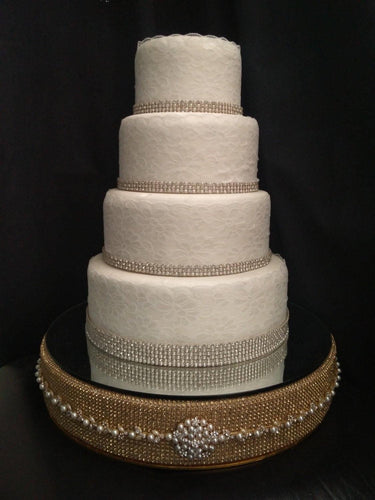Gold Crystal Diamante rhinestone pearl belt style wedding cake stand by Crystal wedding uk