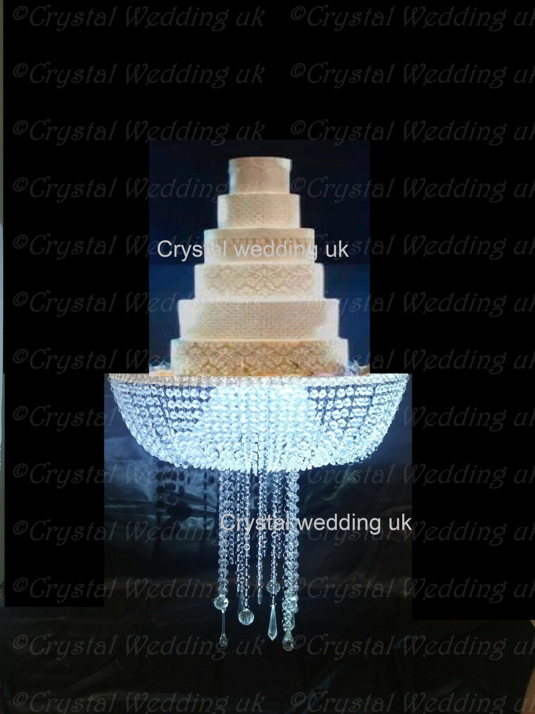 Crystal Chandelier drape cake stand-( table top version) by Crystal wedding uk