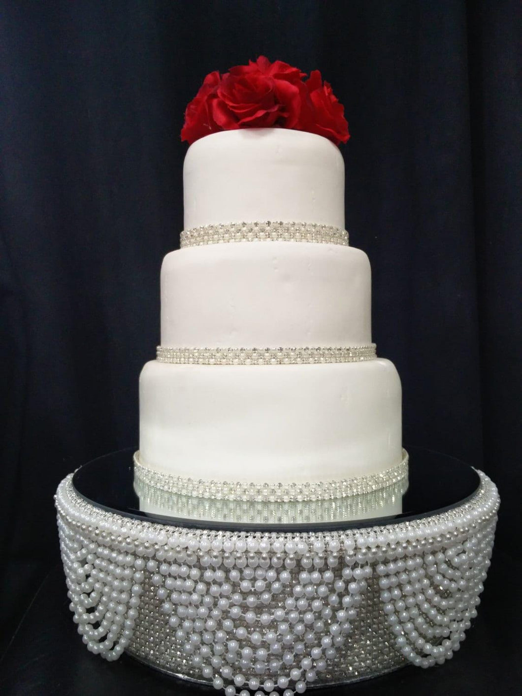 White Pearl and crystals drape design wedding cake stand - round or square all sizes by Crystal wedding uk