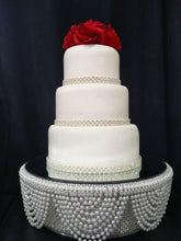 Load image into Gallery viewer, White Pearl and crystals drape design wedding cake stand - round or square all sizes by Crystal wedding uk
