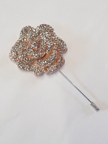 Groom Boutonniere, Crystal rose buttonhole. Silver brooch rhinestone drop, Wedding Buttonhole Pin. by Crystal wedding uk