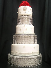 Load image into Gallery viewer, crystal cake stand , faux tiers made with acrylic beads or Real crystal beads, 3 tier wedding cake stand. by Crystal wedding uk
