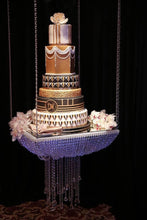 Load image into Gallery viewer, Suspended cake Swing mirror top - gold or silver Faux Crystal chandelier style drape by Crystal wedding uk
