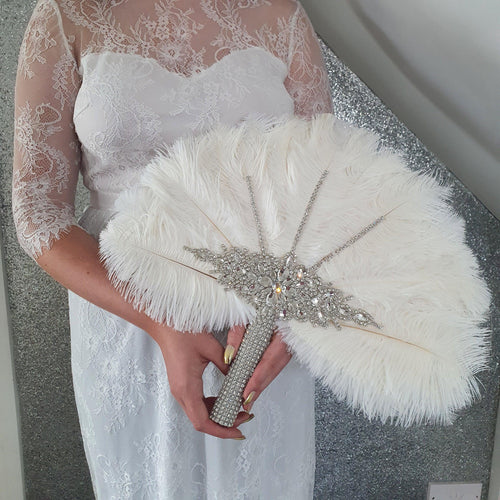 Wedding feather fan, brides fan, wedding hand fan, Great Gatsby any colour as custom made by Crystal wedding uk