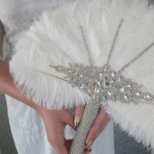 Load image into Gallery viewer, Wedding feather fan, brides fan, wedding hand fan, Great Gatsby any colour as custom made by Crystal wedding uk
