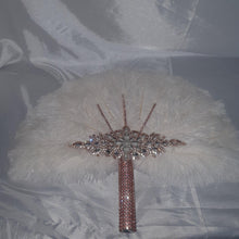 Load image into Gallery viewer, Wedding feather fan, brides fan, wedding hand fan, Great Gatsby any colour as custom made by Crystal wedding uk
