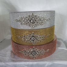 Load image into Gallery viewer, Rhinestone Crystal brooch style cake stand, many colours by Crystal wedding uk
