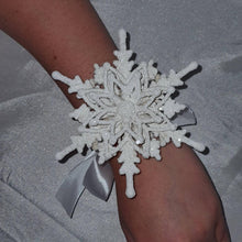 Load image into Gallery viewer, Snowflake wrist corsage for a Winter wedding Wrist 3D Corsage - by Crystal wedding uk
