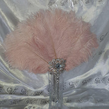 Load image into Gallery viewer, Blush Feather Fan, silver bouquet. luxury Bridal Ostrich Feather Fan, Bridal Bouquet, Great Gatsby wedding style. Any colour
