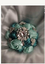 Load image into Gallery viewer, BROOCH BOUQUET brooch bouquet navy fabric flower Alternative jewel wedding bouquet. - Silver, rose gold or Gold tone by Crystal wedding uk
