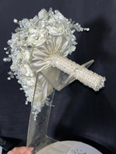 Load image into Gallery viewer, Ivory flower bouquet, rhinestone bridal flowers
