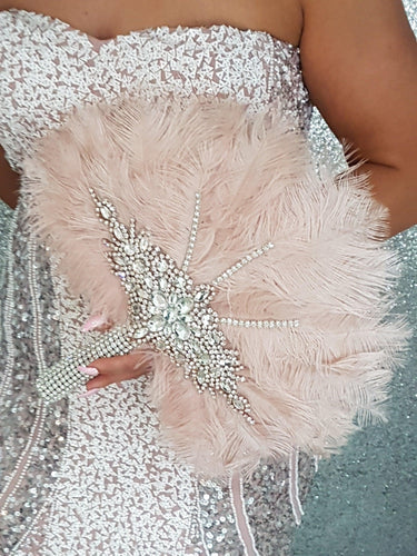 Blush pink feather fan bouquet, Great Gatsby wedding style 1920's - any colour as custom made by Crystal wedding uk