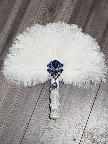 Feather Fan bouquet, custom brooch bridal fan. Great Gatsby wedding style 1920's by Crystal wedding uk