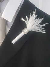 Load image into Gallery viewer, Feather Crystal 4pcs rhinestone Boutonnière -ANY COLOUR by Crystal wedding uk
