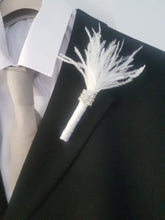 Load image into Gallery viewer, Feather Crystal 4pcs rhinestone Boutonnière -ANY COLOUR by Crystal wedding uk
