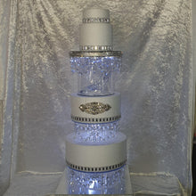 Load image into Gallery viewer, Crystal Chandelier LED Wedding Cake Tiers, CAKE Separator Set of 2, cake dividers, glass crystal drapes, 8"+ 10" x 3" depth

