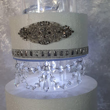 Load image into Gallery viewer, Crystal Chandelier LED Wedding Cake Tiers, CAKE Separator Set of 2, cake dividers, glass crystal drapes, 8&quot;+ 10&quot; x 3&quot; depth
