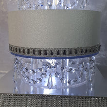 Load image into Gallery viewer, Crystal Chandelier LED Wedding Cake Tiers, CAKE Separator Set of 2, cake dividers, glass crystal drapes, 8"+ 10" x 3" depth
