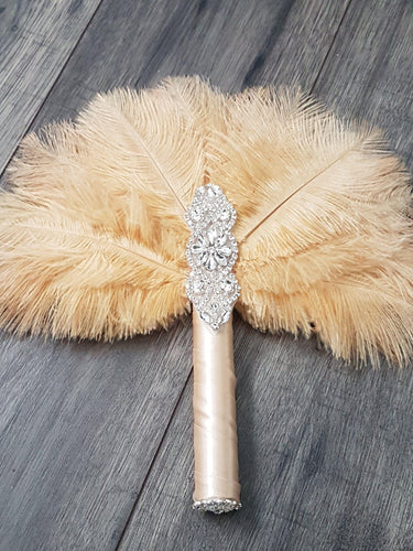 Matron of Honour Feather 12in Fan, brooch bouquet, Alternative Bouquet artificial by Crystal wedding uk