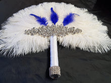 Load image into Gallery viewer, Feather Fan bouquet, Great Gatsby wedding style 1920&#39;s - any colour as custom made by Crystal wedding uk
