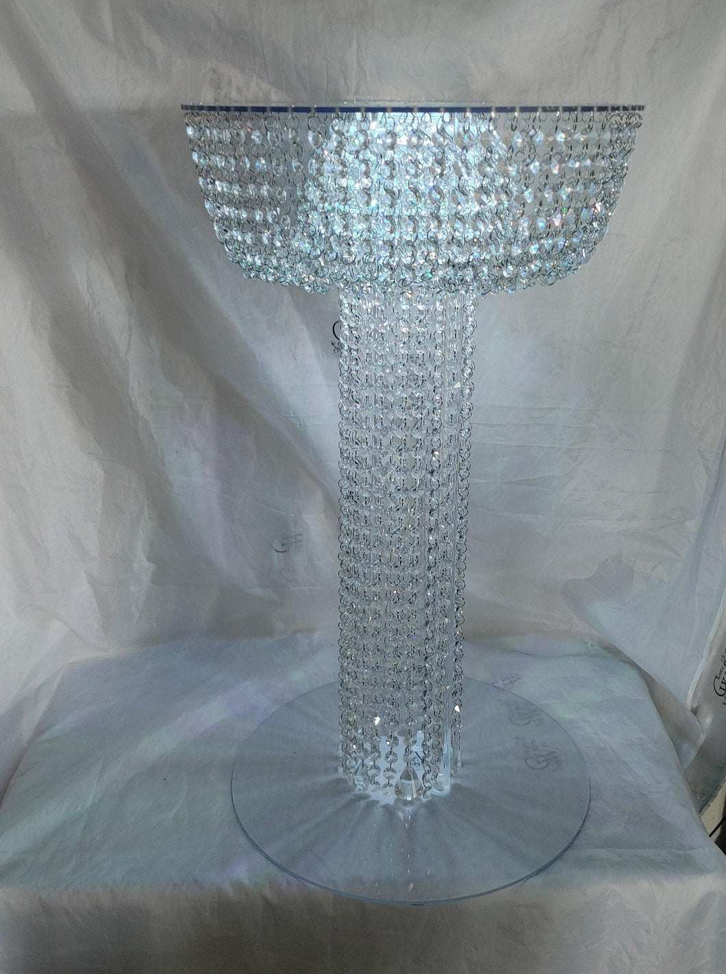 Acrylic Cake Stand table, Chandelier style floor standing cake platform. + led by Crystal wedding uk