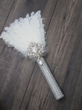 Load image into Gallery viewer, Bridesmaid Feather Fan bouquet, flower girl wand, Great Gatsby 1920&#39;s wedding - ANY COLOUR by Crystal wedding uk
