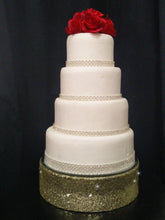 Load image into Gallery viewer, Sequin wedding cake stand round or square by Crystal wedding uk
