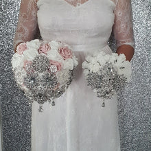 Load image into Gallery viewer, Heart shape brooch bouquet wedding flowers by Crystal wedding uk
