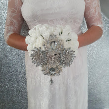 Load image into Gallery viewer, Heart shape brooch bouquet wedding flowers by Crystal wedding uk
