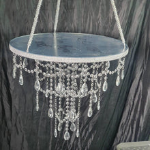 Load image into Gallery viewer, Luxury cake swing,Suspended FAUX CRYSTAL chandelier cake platform, mirror top +remote controlled LED by Crystal wedding uk
