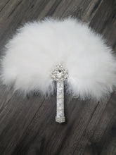 Load image into Gallery viewer, Feather Fan bouquet luxury alternative Bouquet Great Gatsby wedding style -ANY COLOUR Artificial bouquet by Crystal wedding uk
