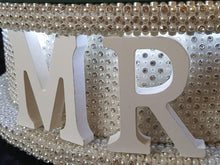 Load image into Gallery viewer, Mr &amp; Mrs cake stand-Pearl and REAL CRYSTAL stones. wedding cake stand + lights + personalised by Crystal wedding uk
