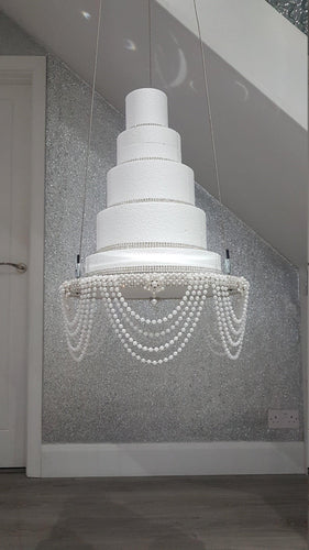 Suspended cake swing, hanging cake stand ,Pearl drape and crystal ,heavy duty holds 200lbs by Crystal wedding uk