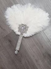 Load image into Gallery viewer, Ostrich Feather Fan, silver bouquet. luxury Bridal Ostrich Feather Fan, Bridal Bouquet, Great Gatsby wedding style. Any colour
