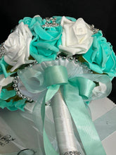 Load image into Gallery viewer, Brooch Bouquet,Robins egg blue, duck egg blue teel rose bouquet. by Crystal wedding uk
