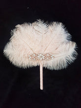 Load image into Gallery viewer, Ostrich Feather MINI Fan Bridesmaid bouquet - Feather hand fan Bouquet Great Gatsby wedding style 1920&#39;s -size 8&quot;-10&quot;
