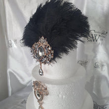 Load image into Gallery viewer, Feather cake topper ,1920's rhinestone topper The Great Gatsby rhinestone brooch, by Crystal wedding uk
