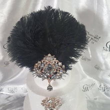Load image into Gallery viewer, Feather cake topper ,1920&#39;s rhinestone topper The Great Gatsby rhinestone brooch, by Crystal wedding uk
